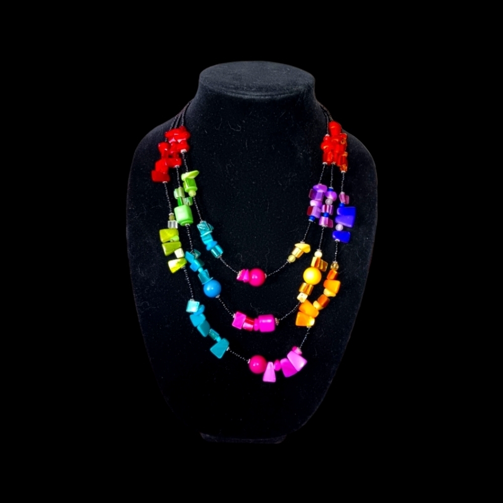 Bohemian 3-Strand Multicolor Necklace 13" Drop